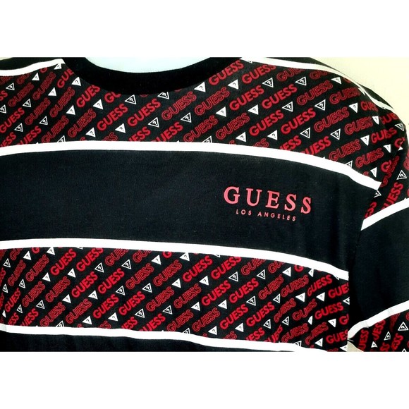 GUESS Men T-Shirt Size L, Large Blue Red White with Guess Logo striped - Picture 6 of 7